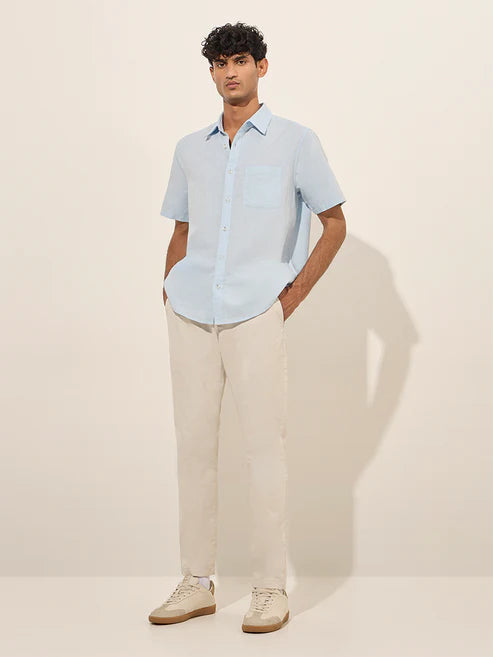 Men’s Light Blue Relaxed Fit Cotton-Blend Shirt for Office & Casual Wear