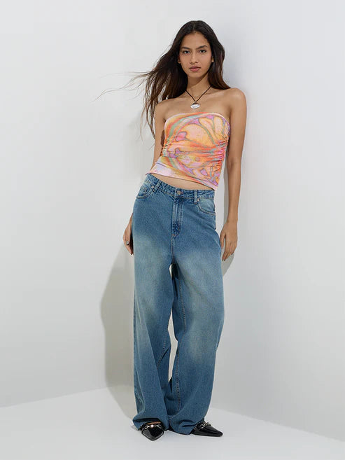Relaxed Fit Faded High Waist Jeans for Women