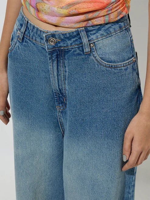 Relaxed Fit Faded High Waist Jeans for Women