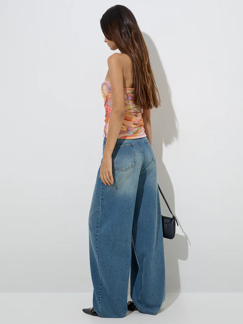 Relaxed Fit Faded High Waist Jeans for Women