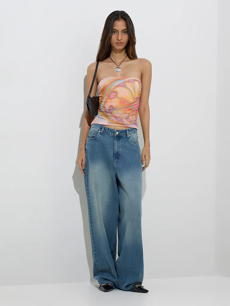 Relaxed Fit Faded High Waist Jeans for Women
