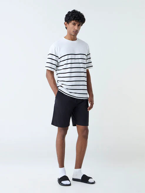 Lightweight Relaxed Fit White Striped T-Shirt for Men Smart Casual Look