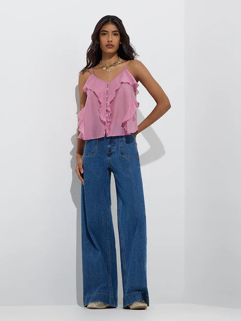 Fashionable Women’s Mauve Top Featuring Ruffle Design and Comfortable Fit