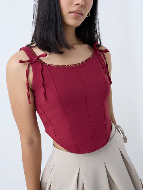 Modern Burgundy Corset Top for Women with Fashion-Forward Design