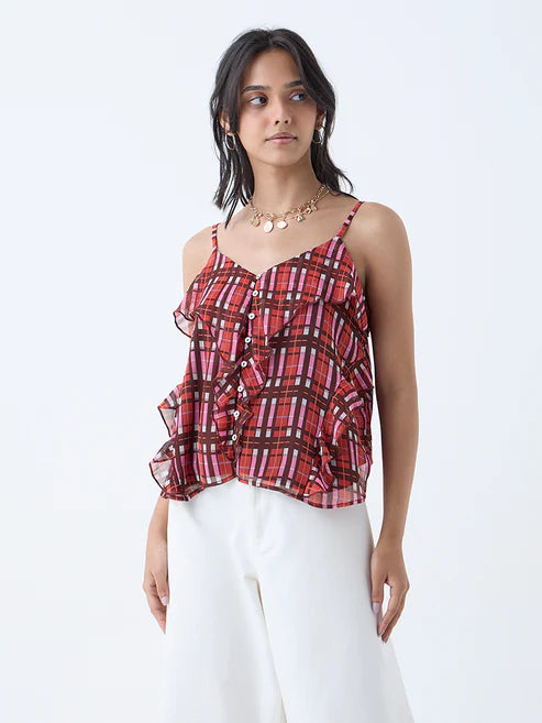 Casual Multicolour Checkered Top for Women Summer & Travel
