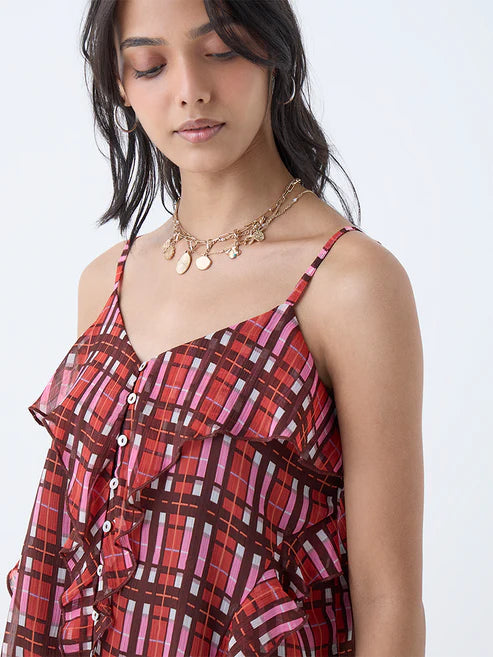 Casual Multicolour Checkered Top for Women Summer & Travel