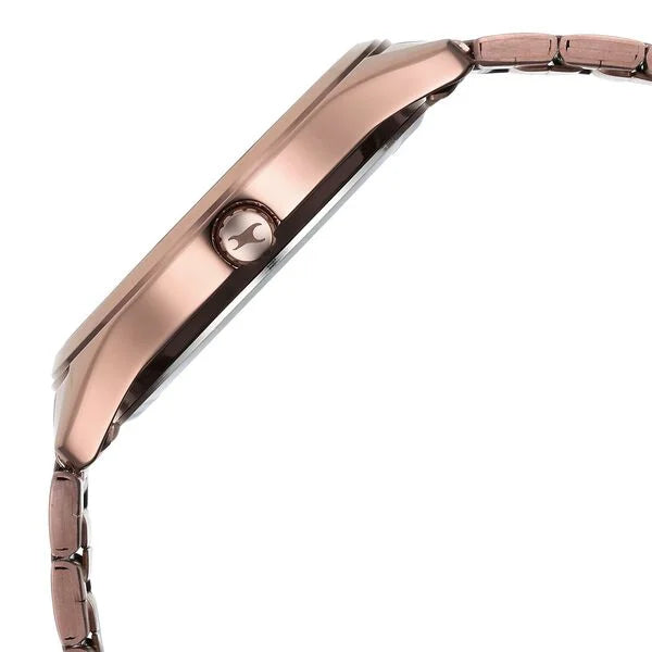 Sophisticated Men’s Analog Watch with Brown Face and Polished Metal Band