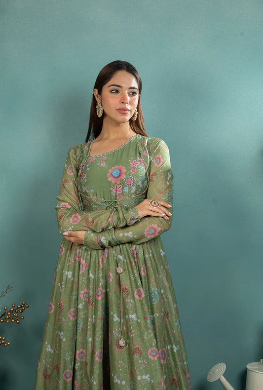 Traditional Dark Green Mughal Koti Anarkali Set for Weddings, Receptions, and Celebrations