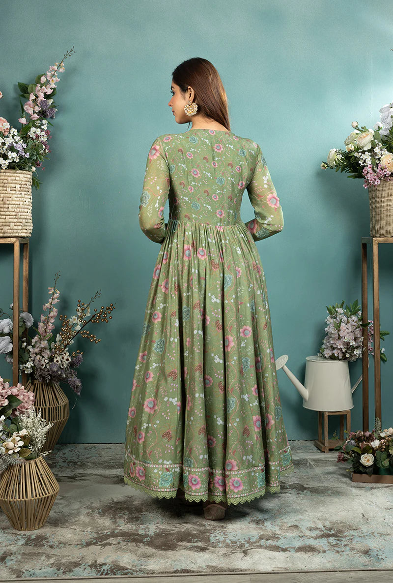 Traditional Dark Green Mughal Koti Anarkali Set for Weddings, Receptions, and Celebrations