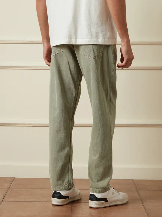 Casual Anti Fit Jeans for Men Green Relaxed Fit Trendy Everyday Outfit