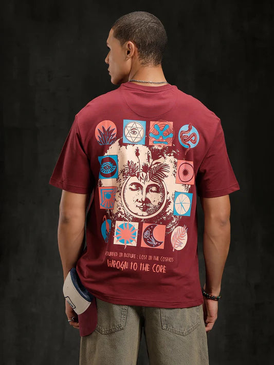 Maroon Back Printed Zen Graphic T-Shirt Comfortable Wear