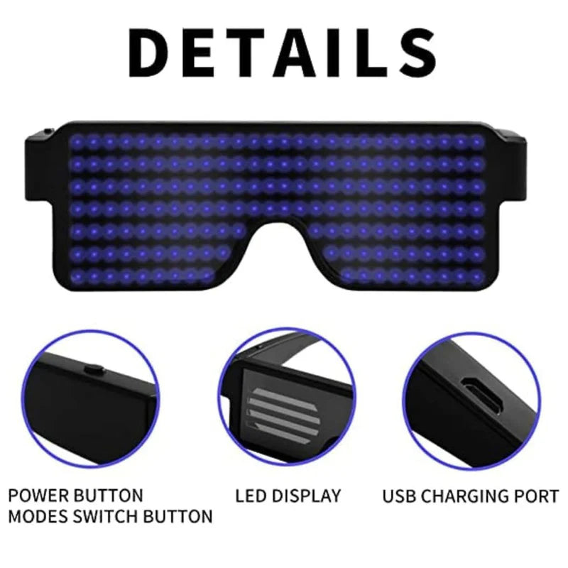 USB Rechargeable LED Party Glasses with Neon Glow and 11 Flashing Patterns