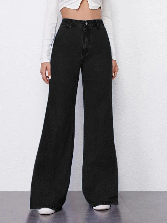 Women’s Black Relaxed Fit Stretch Mom Jeans for Street and Daily Fashion