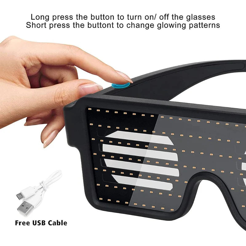 USB Rechargeable LED Party Glasses with Neon Glow and 11 Flashing Patterns