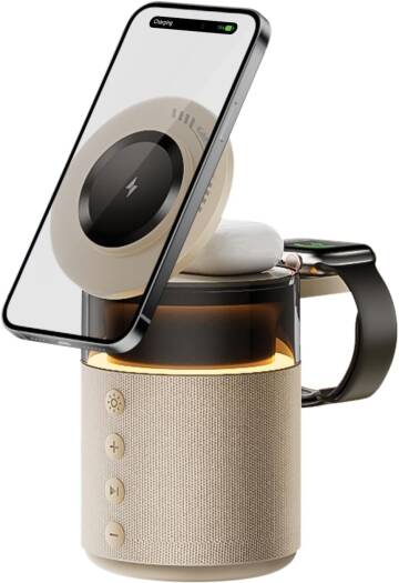 Wireless Charging Device with Bluetooth Speaker and Bedside Lamp
