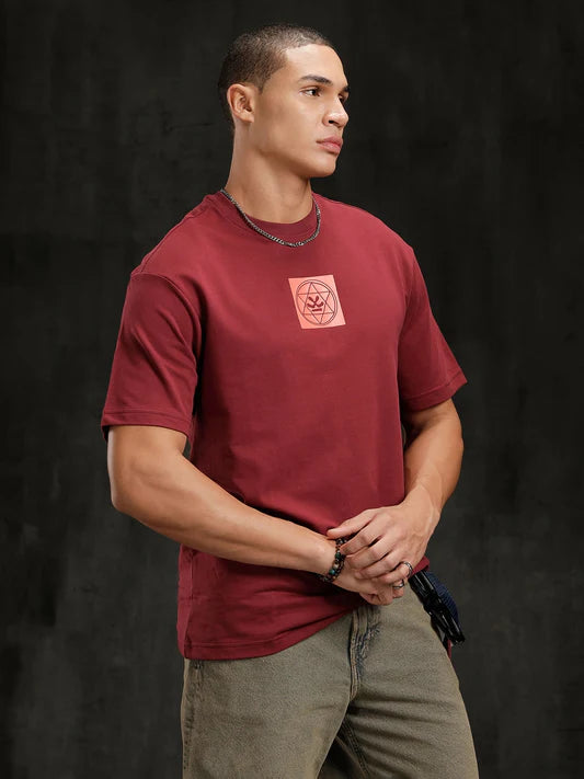 Maroon Back Printed Zen Graphic T-Shirt Comfortable Wear