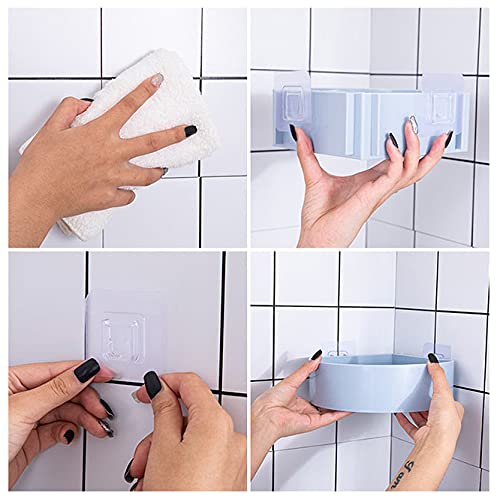 Round Corner Wall Shelves 2 Pieces with Soap Holders Kitchen and Bathroom Multipurpose Shelf Self Adhesive Hooks Strong Shower Storage Rack White