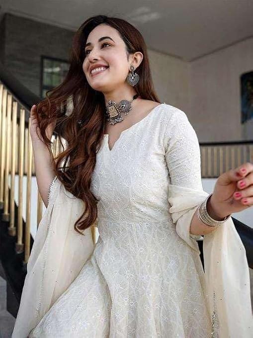 Designer Women’s Cotton Chikankari Anarkali Kurti with Dupatta