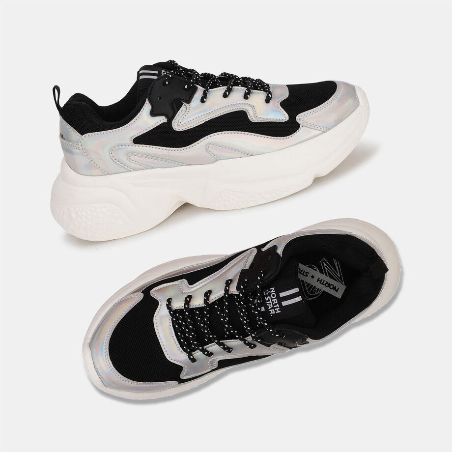 Trendy Black Textured Casual Sneakers Women Comfortable Fit