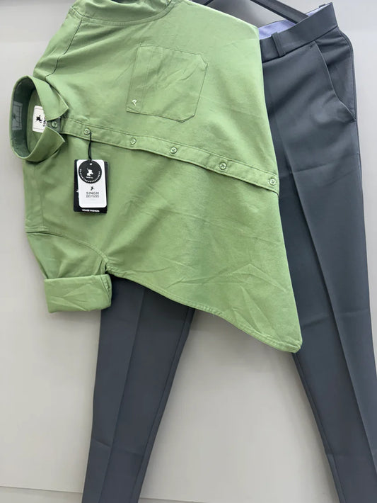 Sophisticated Cotton Oxford Shirt Paired with Black Formal Pants for Corporate Style