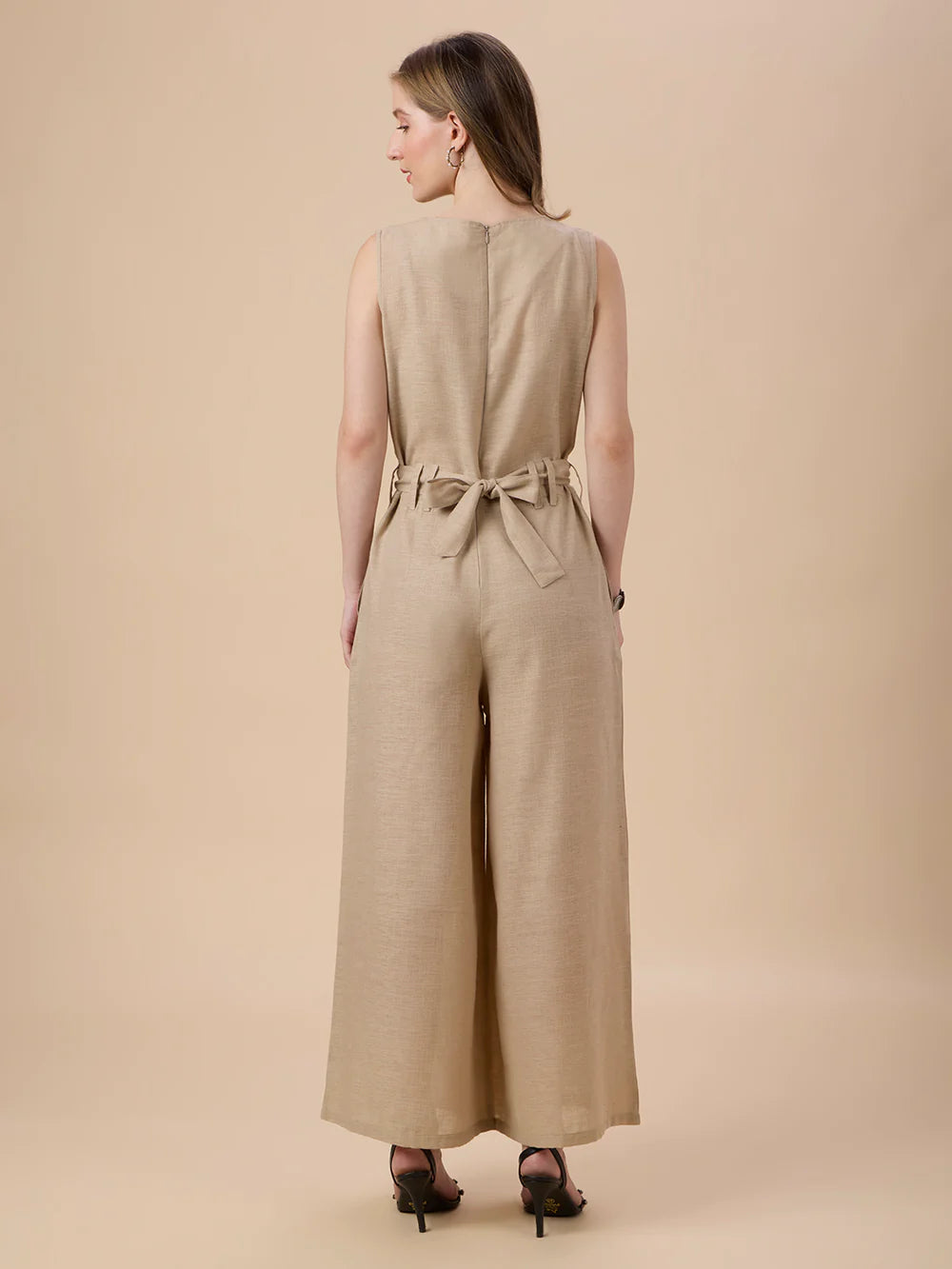 Stylish Women’s Beige Full-Length Jumpsuit with Contemporary Design