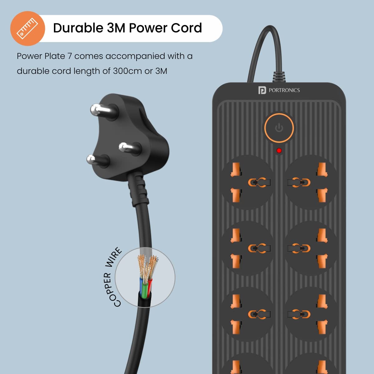 Extension Power Strip 2500W for Home and Office with 3M Cord