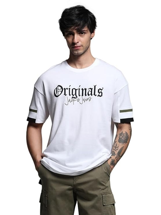Bold Letter Print Cotton Oversized T-Shirt for Men Weekend & Party Wear