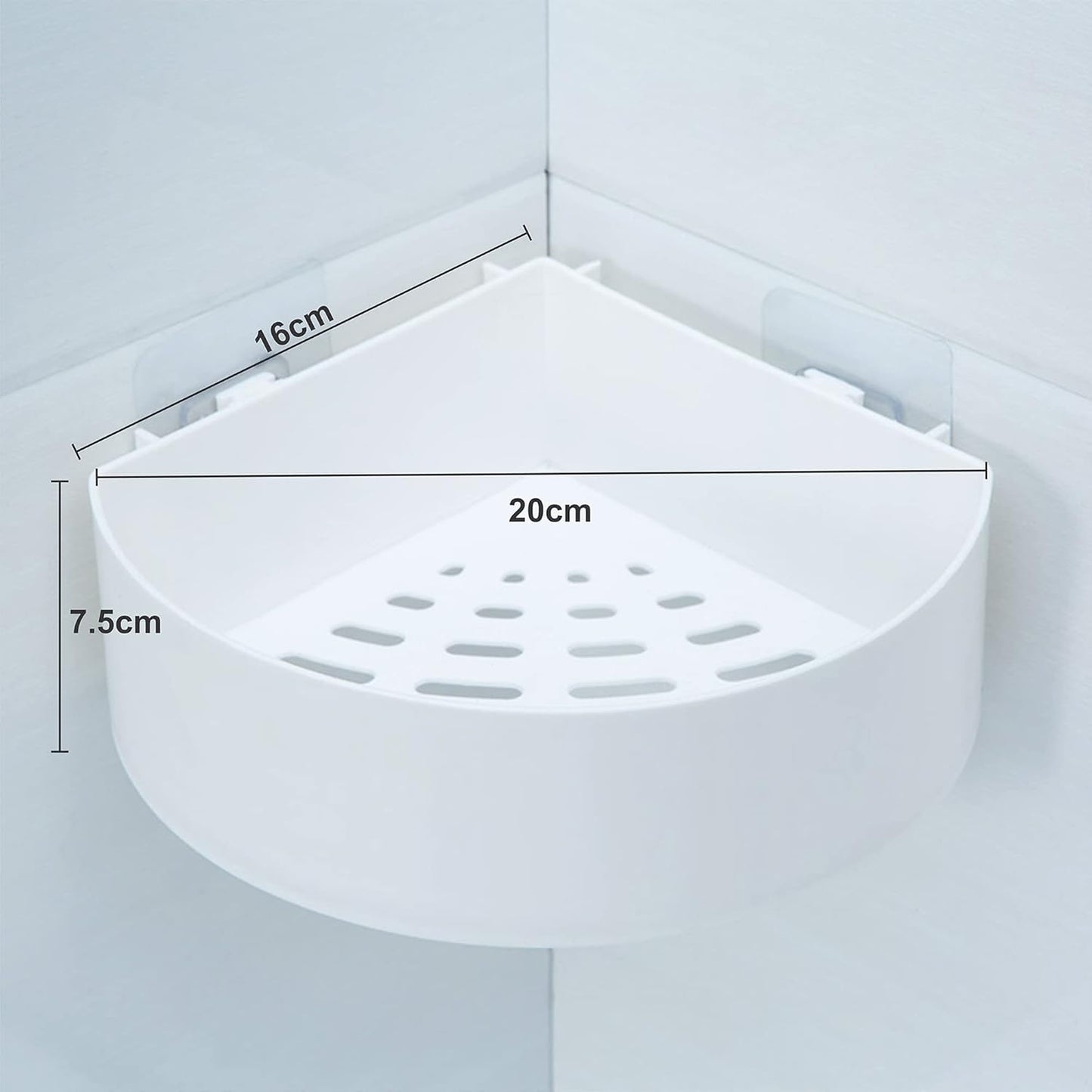 Round Corner Wall Shelves 2 Pieces with Soap Holders Kitchen and Bathroom Multipurpose Shelf Self Adhesive Hooks Strong Shower Storage Rack White