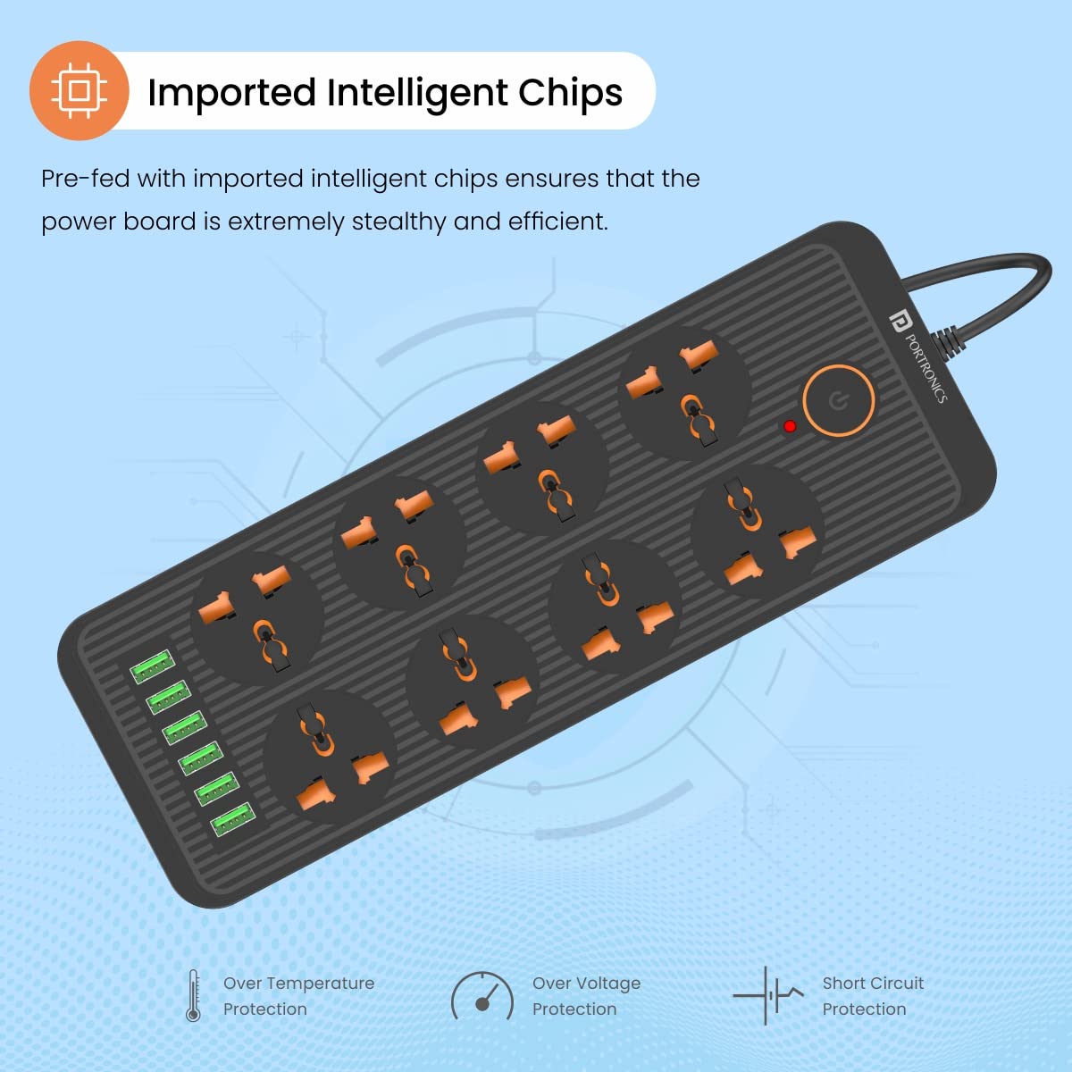 Extension Power Strip 2500W for Home and Office with 3M Cord