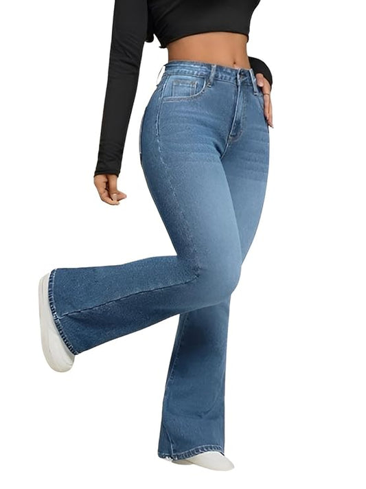 Classic Women’s High Waisted Flared Jeans Bell Bottom Bootcut Pants with Comfortable Stretch Denim Fabric