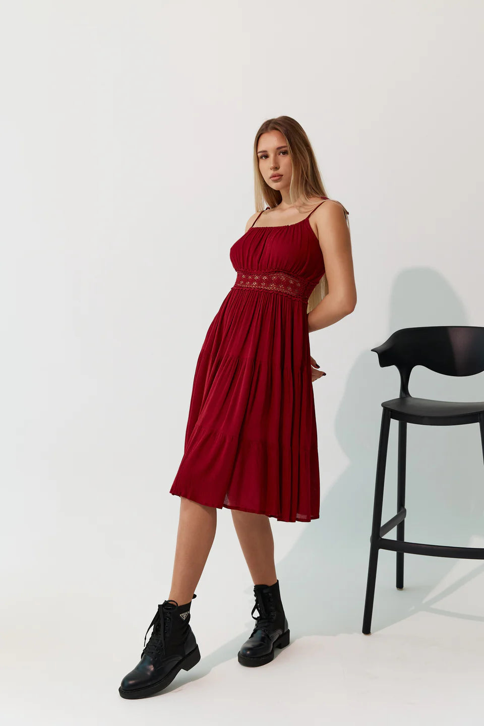 Modern Cotton Dress with Intricate Contrast Embroidery Work