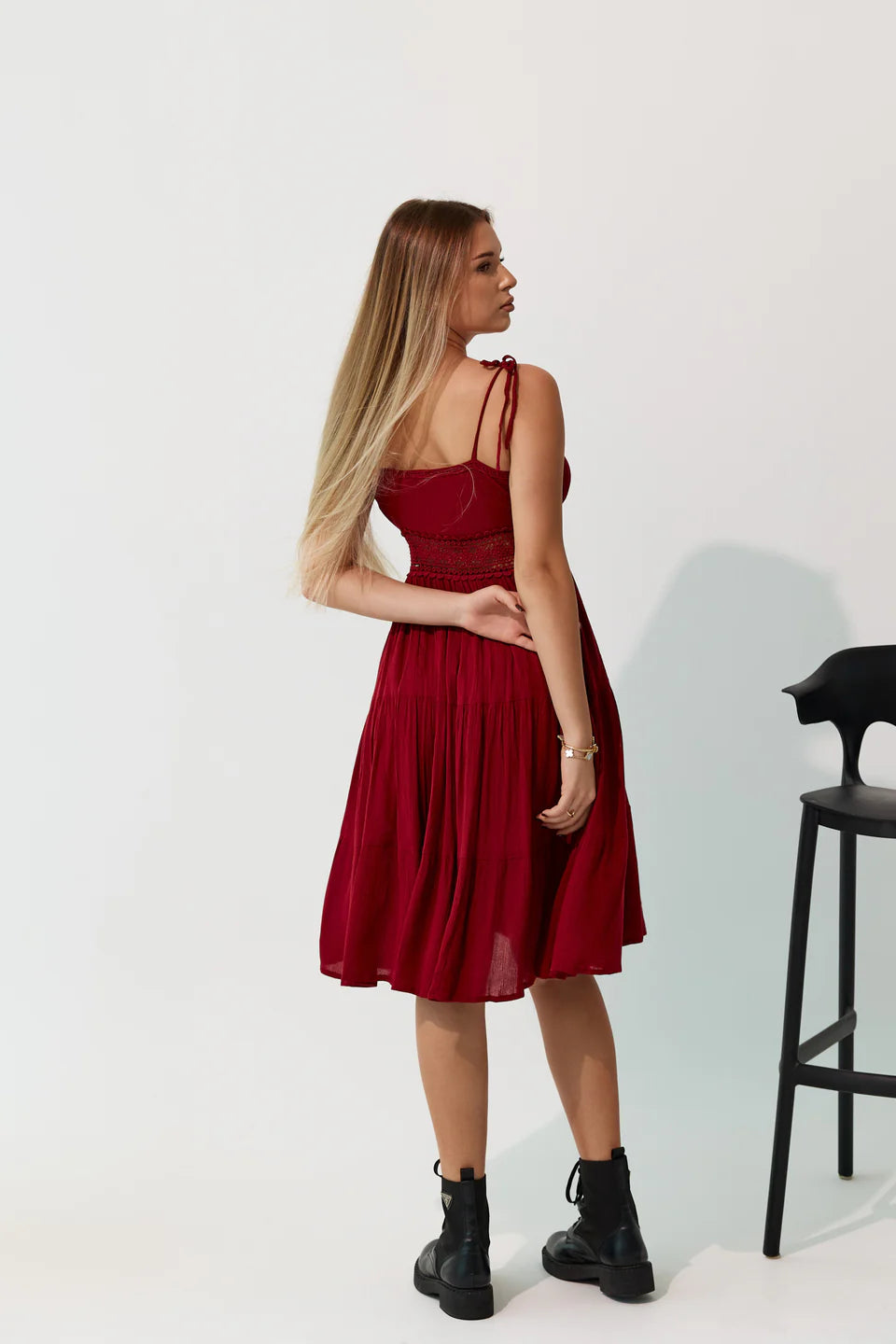 Modern Cotton Dress with Intricate Contrast Embroidery Work