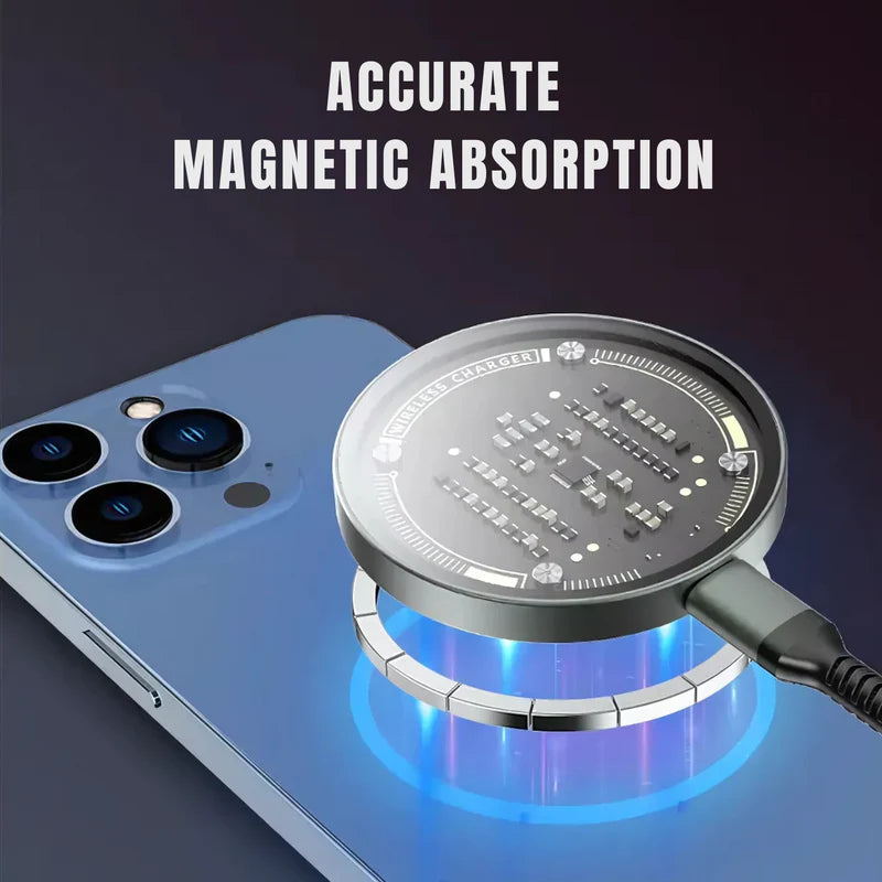 Wireless Charging Pad with Super Strong Magnets Tempered Glass and Fast Qi Support