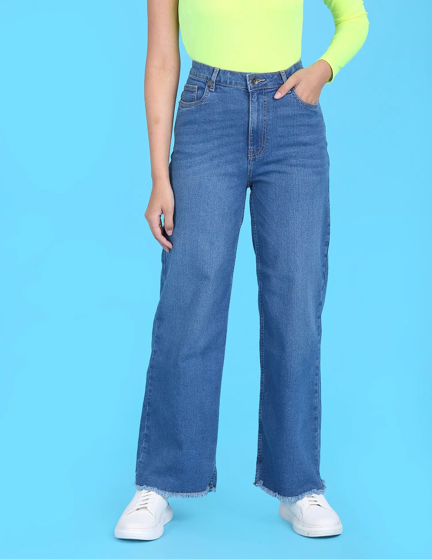 Versatile Women’s High Rise Wide Leg Jeans Perfect for Pairing with Tops and Kurtis