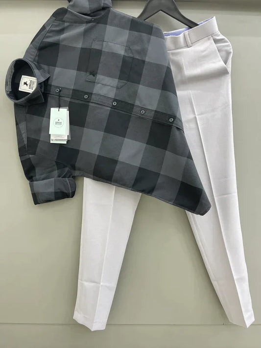Comfortable Box Check Shirt Paired with Tailored Trouser Combo for Men’s Workwear