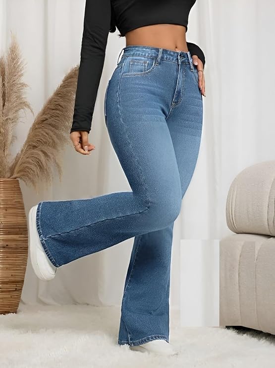 Classic Women’s High Waisted Flared Jeans Bell Bottom Bootcut Pants with Comfortable Stretch Denim Fabric