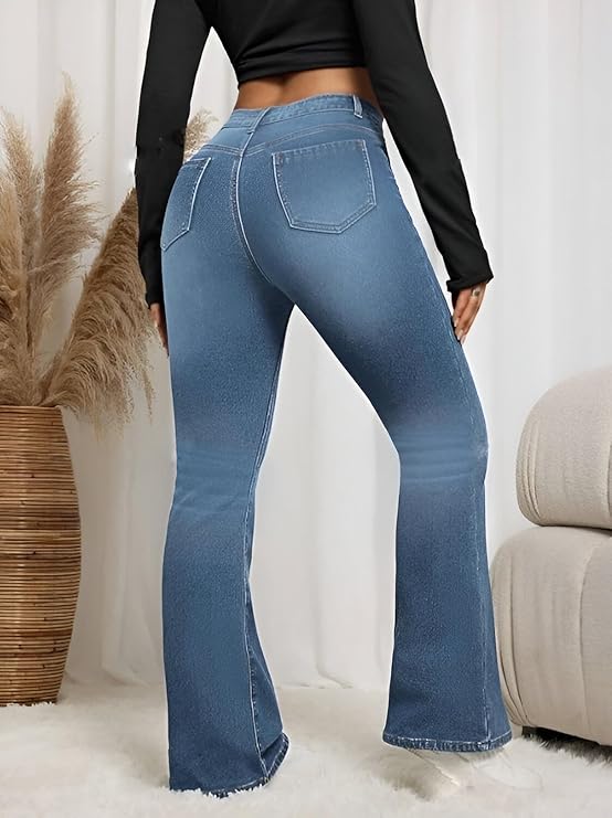 Classic Women’s High Waisted Flared Jeans Bell Bottom Bootcut Pants with Comfortable Stretch Denim Fabric