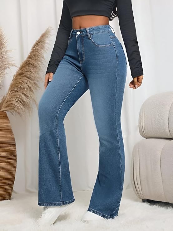 Classic Women’s High Waisted Flared Jeans Bell Bottom Bootcut Pants with Comfortable Stretch Denim Fabric