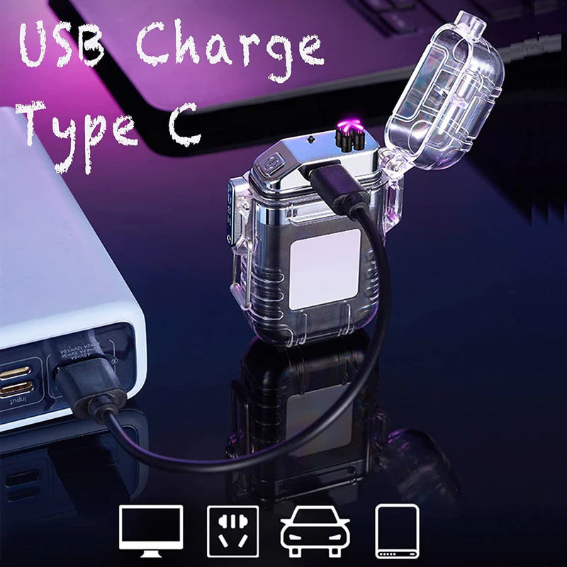 Dual Arc Windproof and Waterproof Lighter with Torch and C Type Charging
