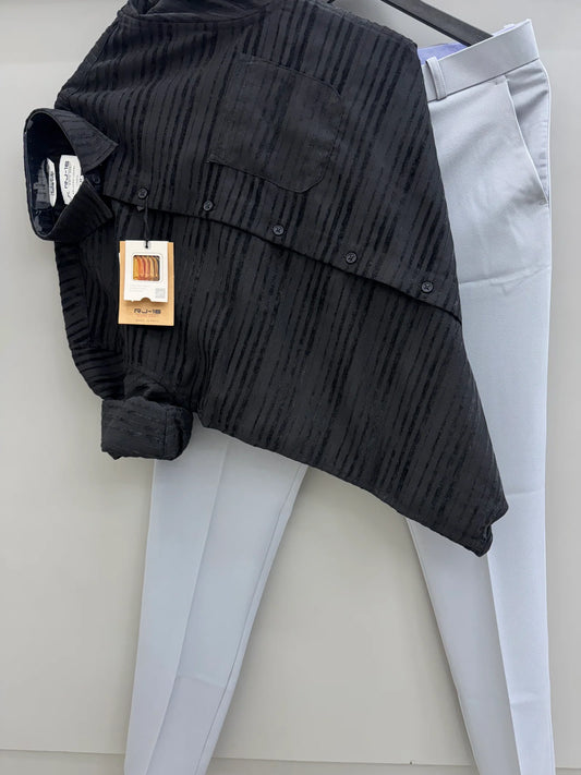 Trendy Jacquard Shirt with Matching Trouser Pant Set for Men’s Office and Party Look