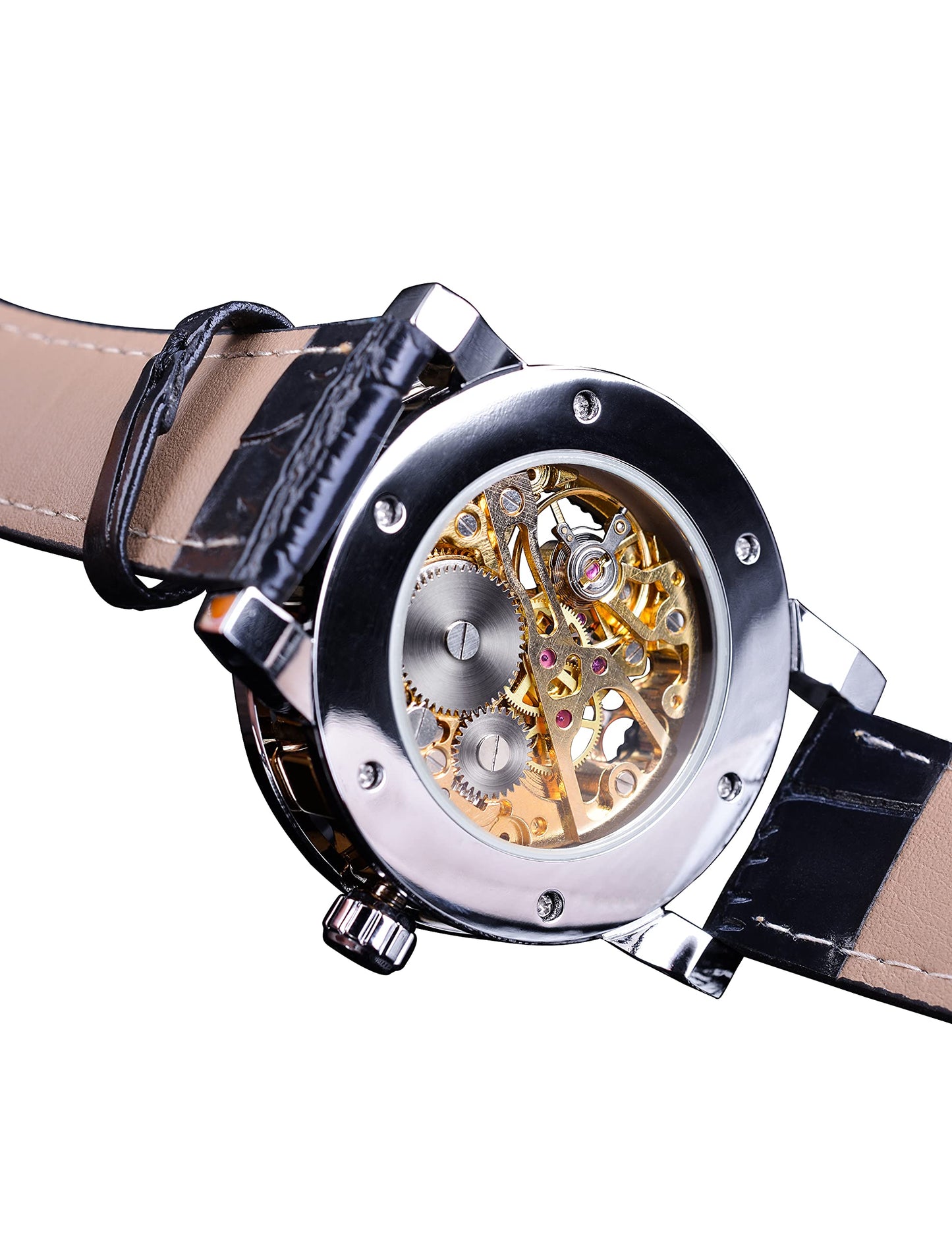 Elegant Men’s Manual Mechanical Skeleton Watch Classic Roman Number Diamond Accent Wristwatch