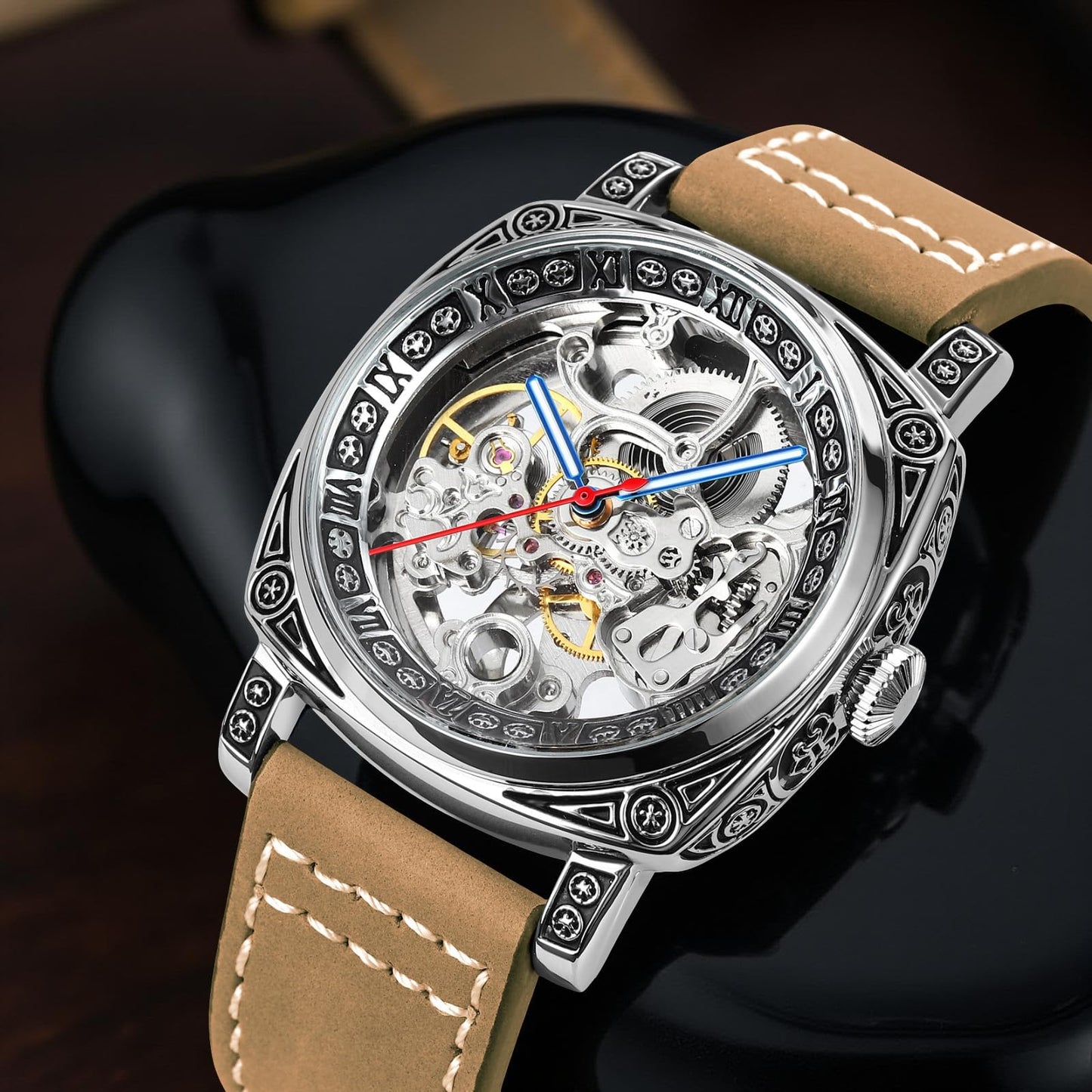 Classic Automatic Analog Leather Strap Wristwatch for Men