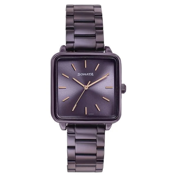 Classic Women’s Quartz Analog Watch with Purple Dial and Stainless Steel Bracelet