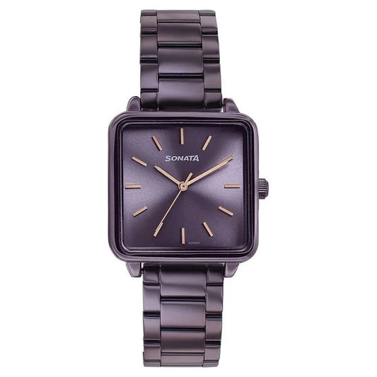 Classic Women’s Quartz Analog Watch with Purple Dial and Stainless Steel Bracelet