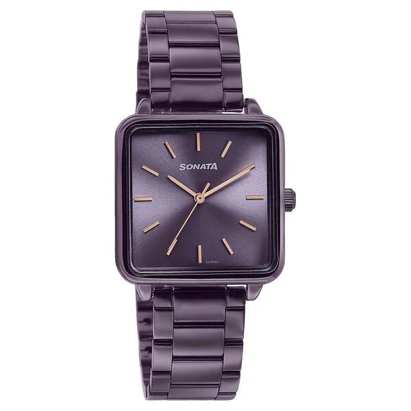 Classic Women’s Quartz Analog Watch with Purple Dial and Stainless Steel Bracelet