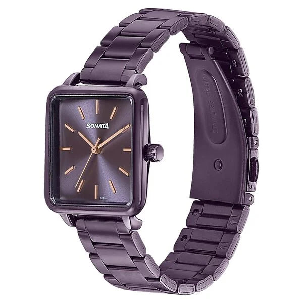 Classic Women’s Quartz Analog Watch with Purple Dial and Stainless Steel Bracelet
