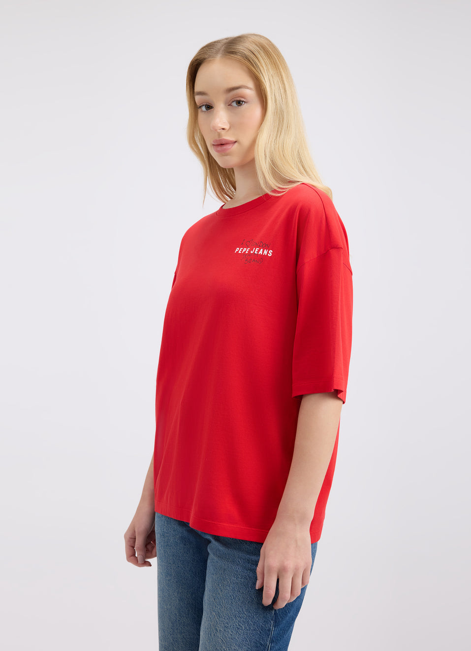 Red Back Print Relaxed Fit Short Sleeve T-Shirt for Women