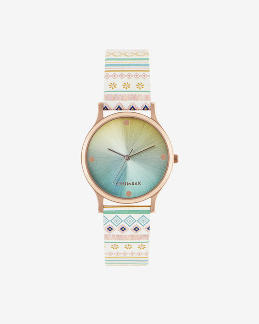 Elegant Ombre Aztec Inspired Women’s Watch with White Face