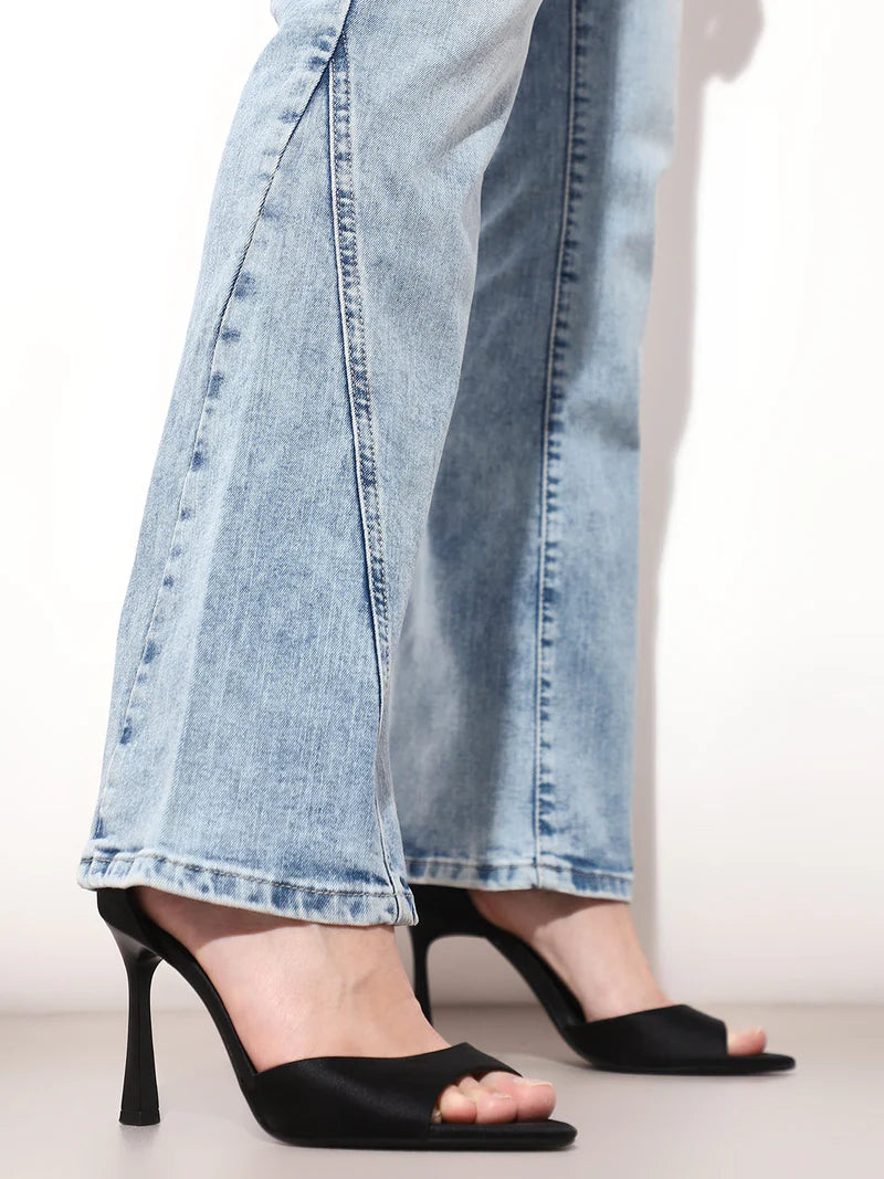 Casual Light Blue High Rise Flared Denim Jeans for Women Ideal for Daily Wear and Travel