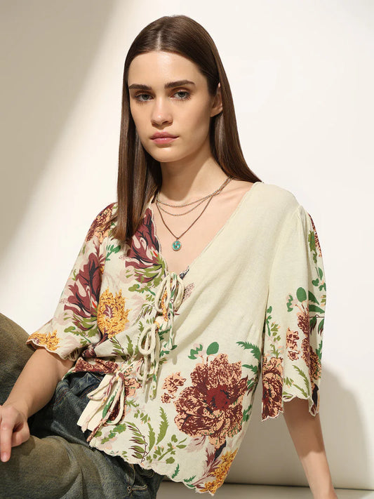 Trendy Loose Fit Women’s Multi-Colour Print Top Comfortable Streetwear Summer Outfit